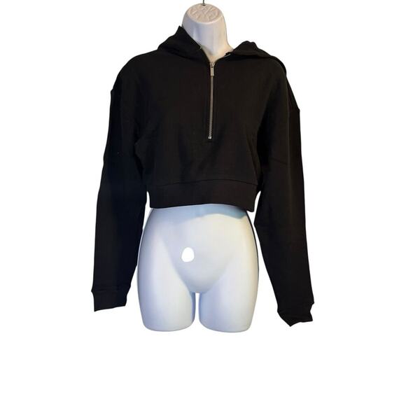 WeWoreWhat Half-Zip Cropped Hoodie Black Pullover XS NWT $118 - Picture 2 of 7